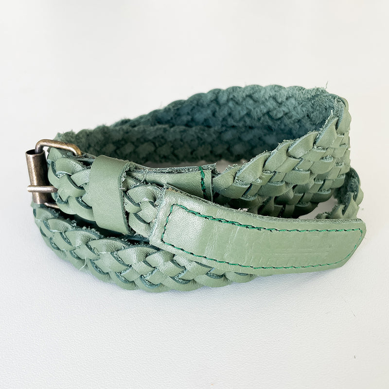 Plaited Leather Belt - Green