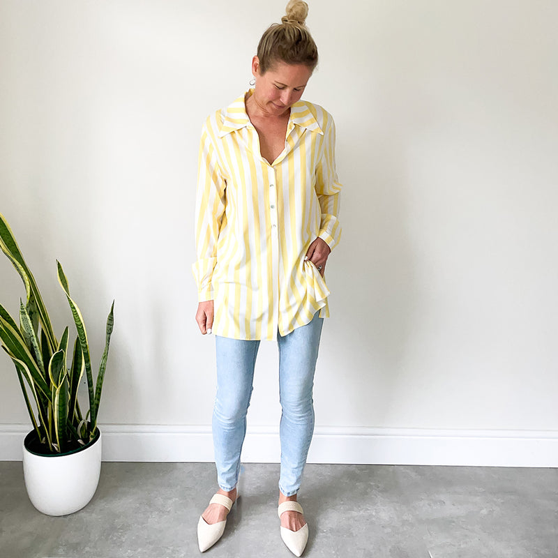 Shirt with Side Slits - Yellow Stripe