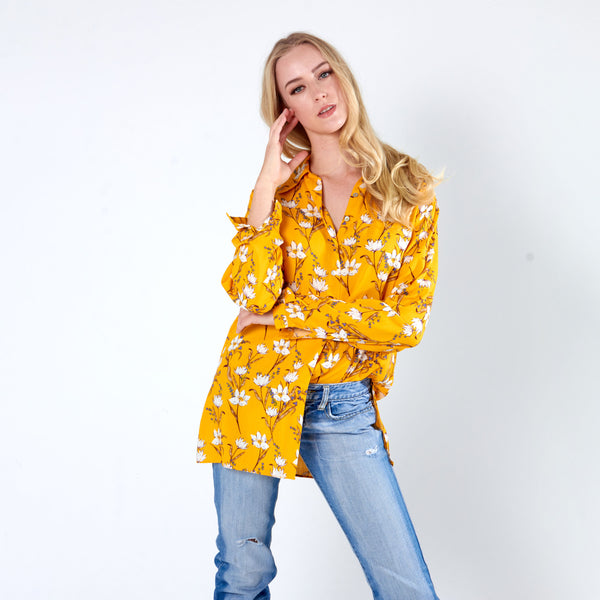 Shirt with side slits - Yellow Print