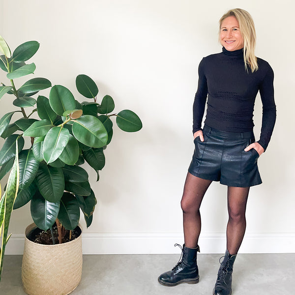 Fitted Polo Neck Top - Black