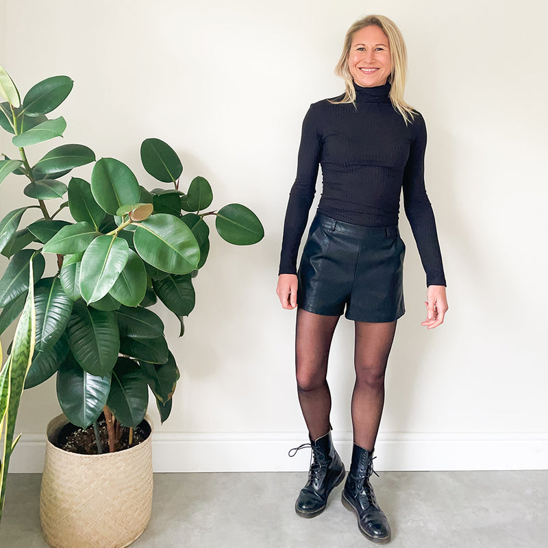 Fitted Polo Neck Top - Black