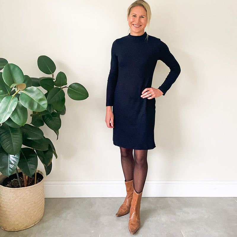 High Neck Fitted Dress - Black