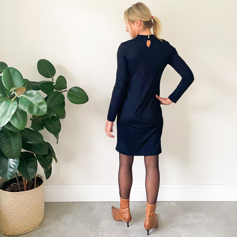 High Neck Fitted Dress - Black