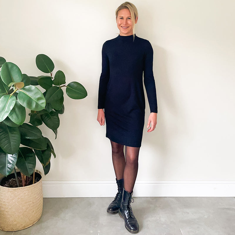 High Neck Fitted Dress - Black
