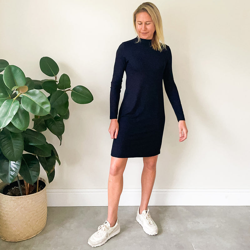 High Neck Fitted Dress - Black