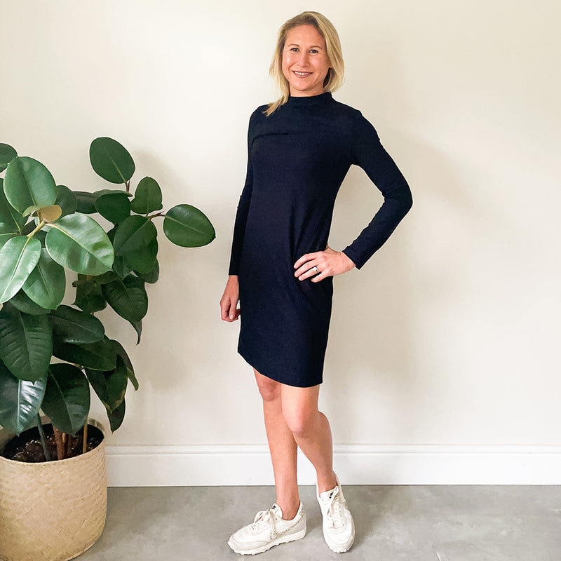 High Neck Fitted Dress - Black