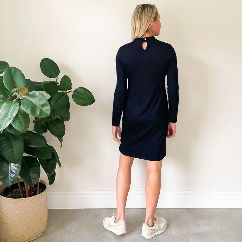 High Neck Fitted Dress - Black