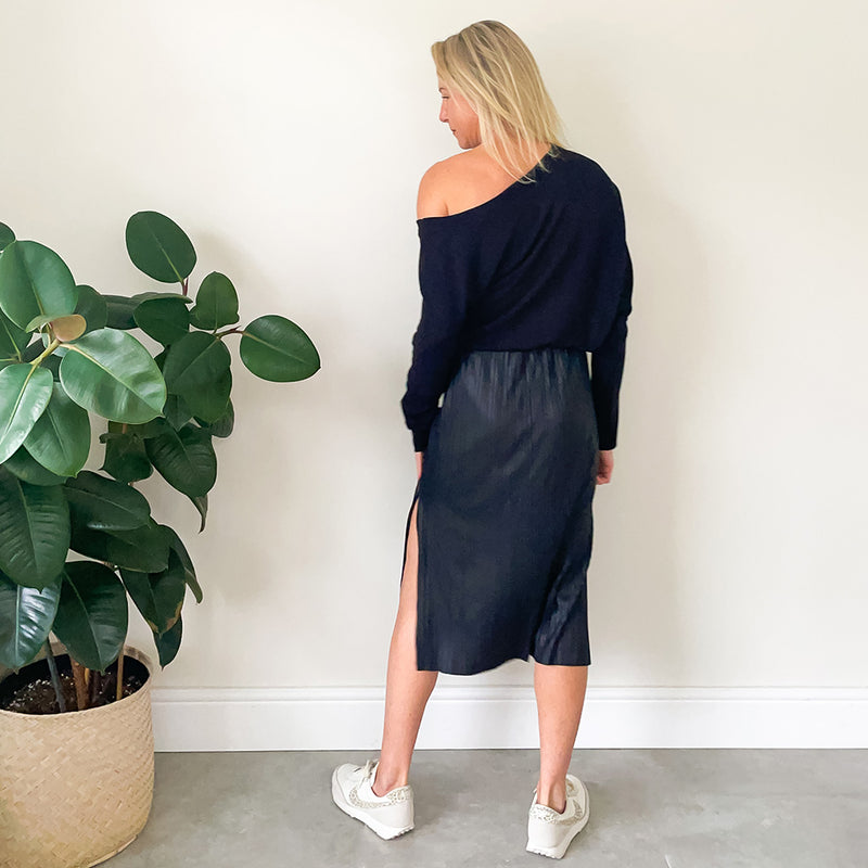Side Slit Skirt - Black Pleather