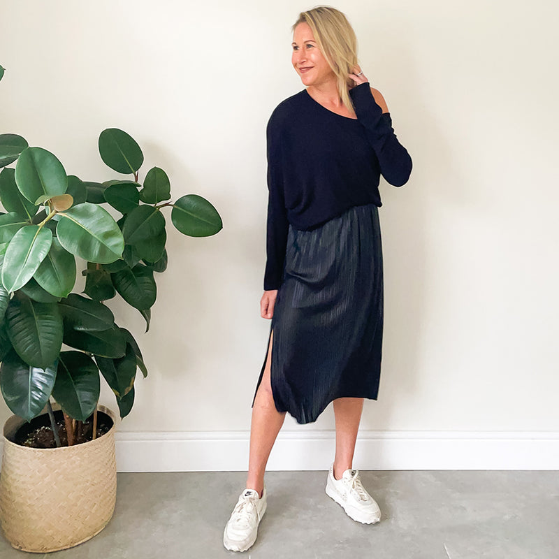 Side Slit Skirt - Black Pleather