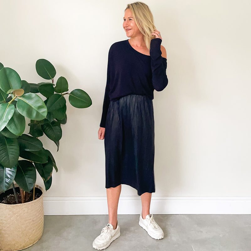 Side Slit Skirt - Black Pleather