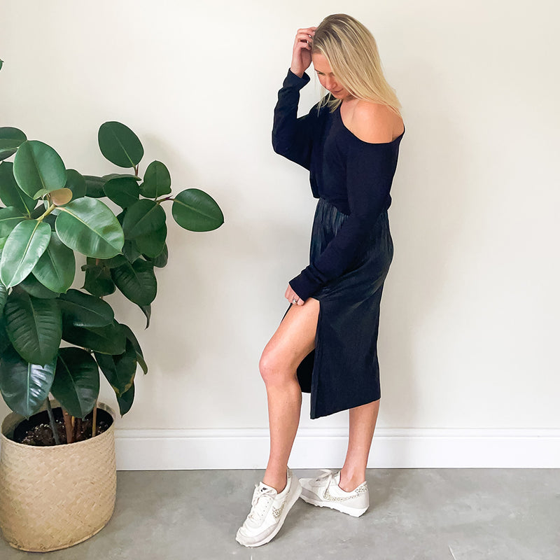 Side Slit Skirt - Black Pleather