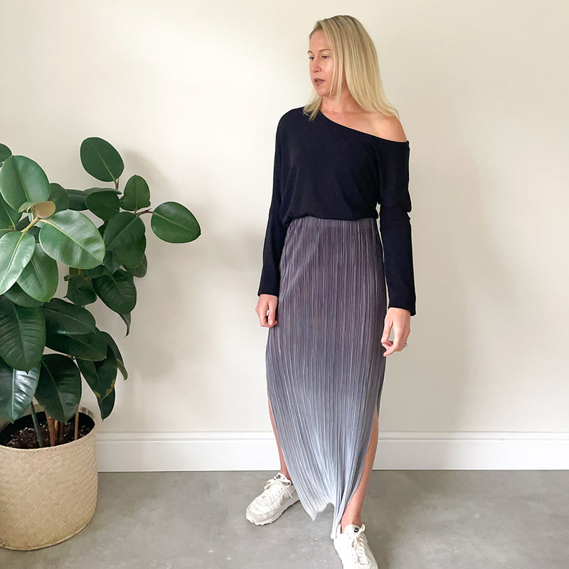 Maxi Skirt with Side Slit - Grey Ombre