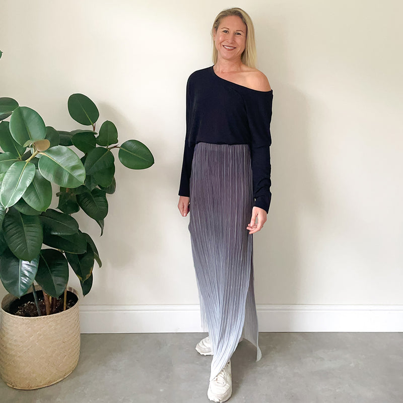 Maxi Skirt with Side Slit - Grey Ombre