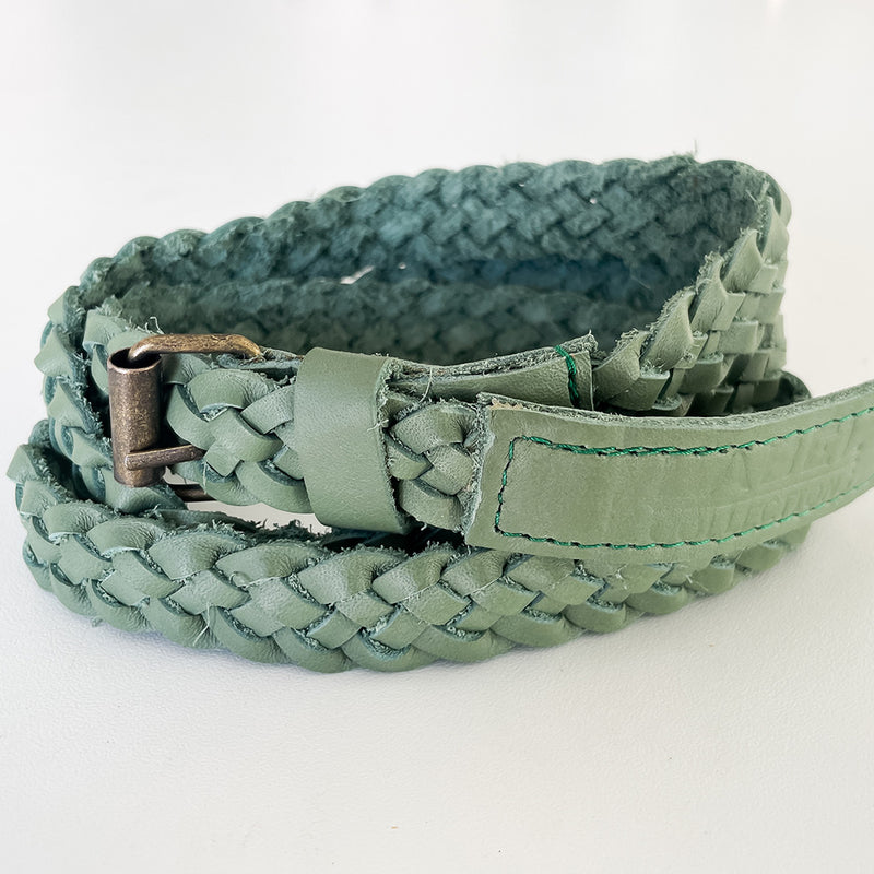 Plaited Leather Belt - Green