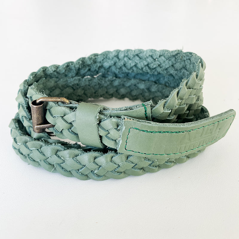 Plaited Leather Belt - Green