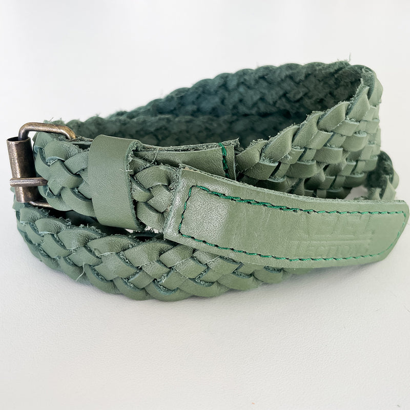 Plaited Leather Belt - Green