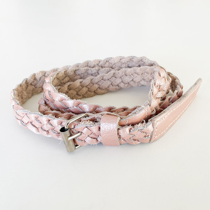 Plaited Leather Belt - Rose Gold