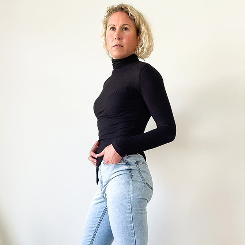 Fitted Polo Neck Top - Black