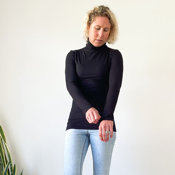 Fitted Polo Neck Top - Black