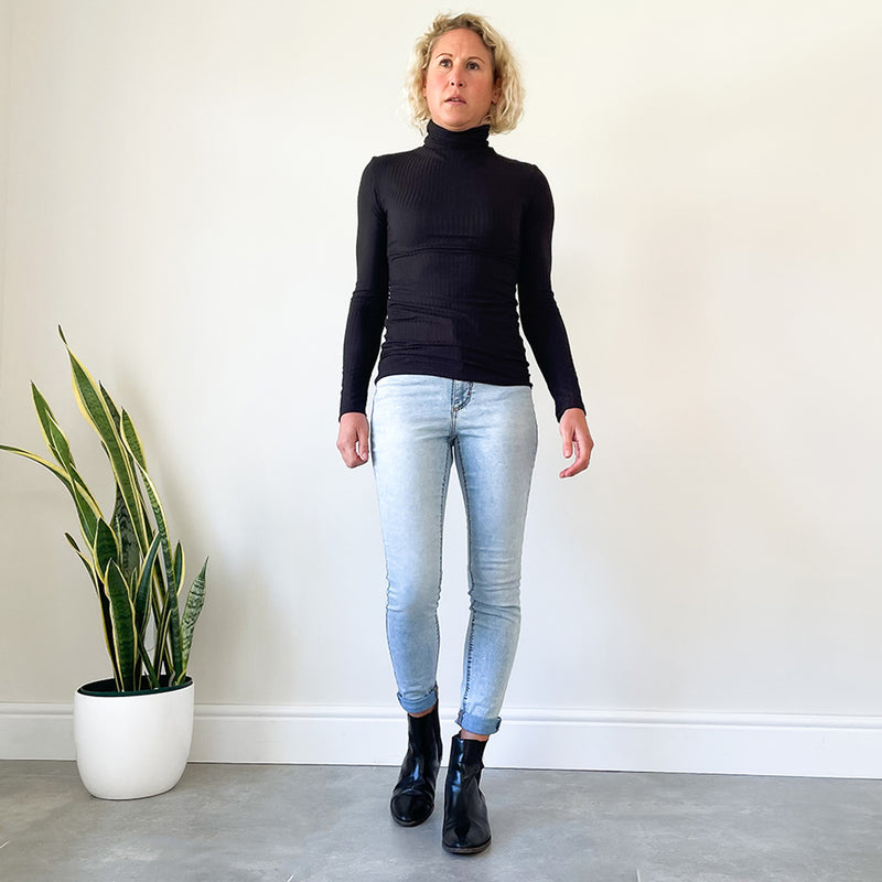 Fitted Polo Neck Top - Black