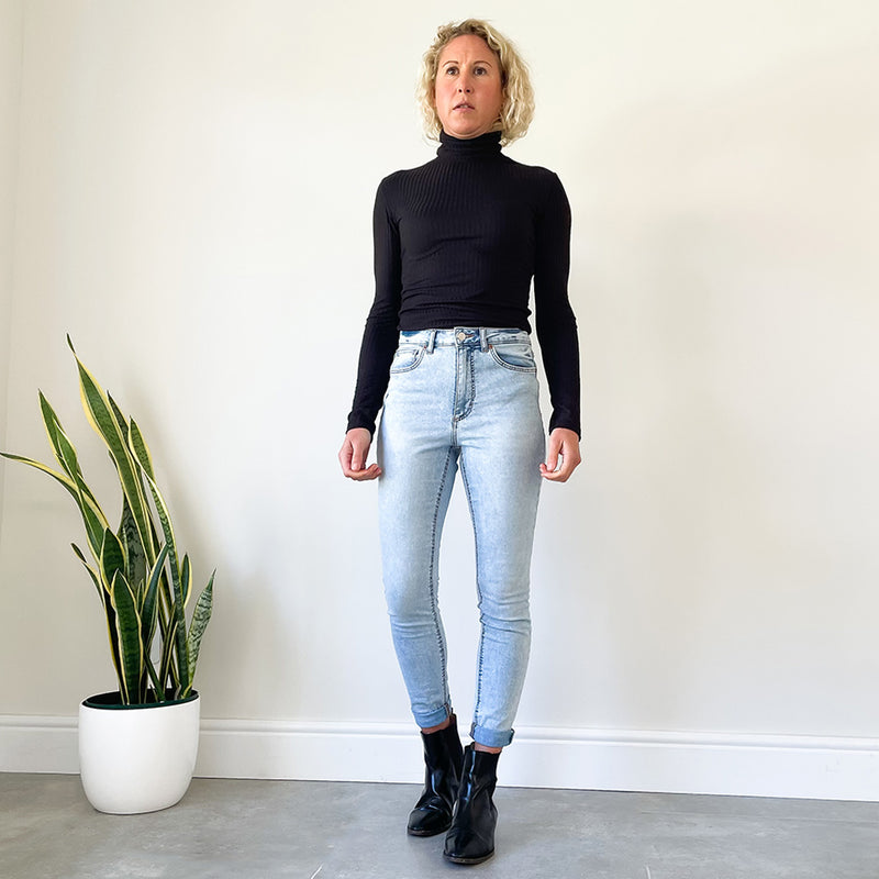 Fitted Polo Neck Top - Black
