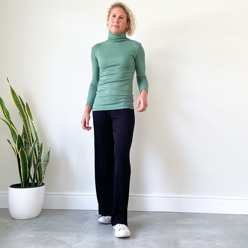 Fitted Polo Neck Top - Green