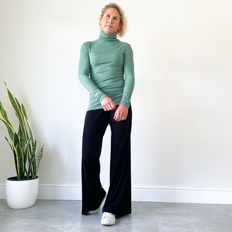 Fitted Polo Neck Top - Green