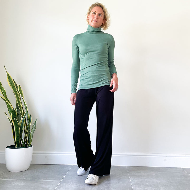 Fitted Polo Neck Top - Green