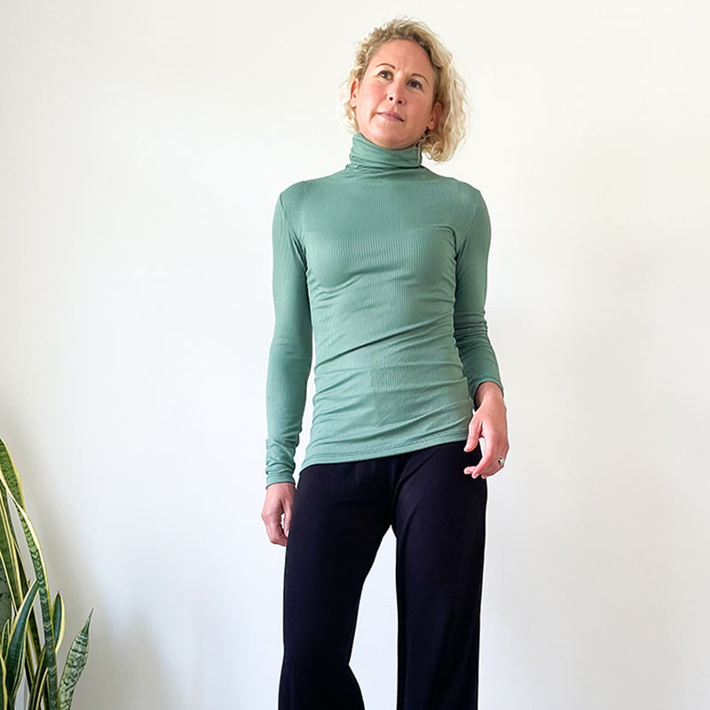 Fitted Polo Neck Top - Green