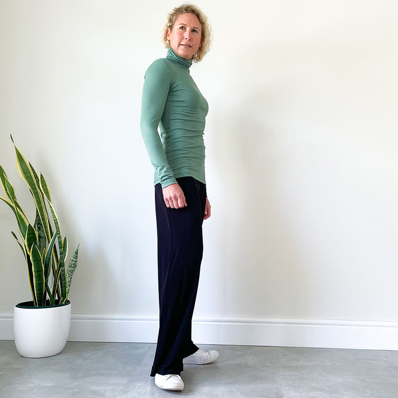 Fitted Polo Neck Top - Green