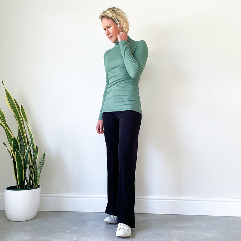 Fitted Polo Neck Top - Green