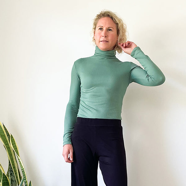 Fitted Polo Neck Top - Green