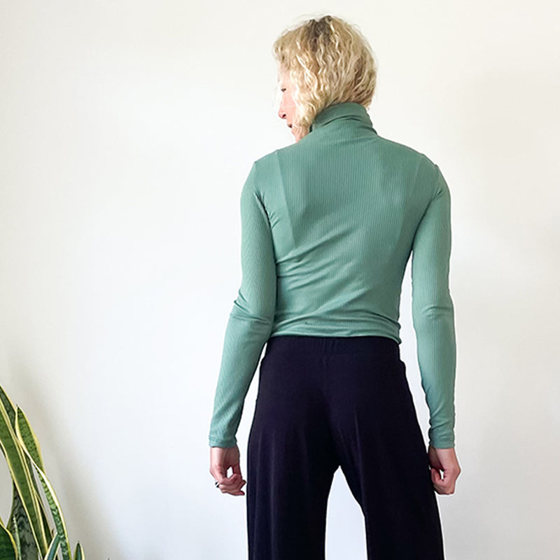 Fitted Polo Neck Top - Green