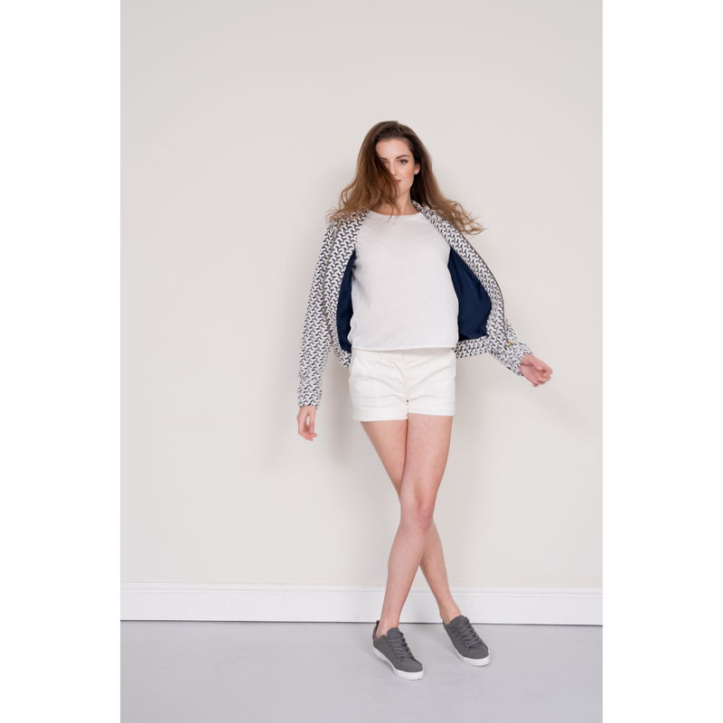 Jacquard Bomber Jacket - Navy/White