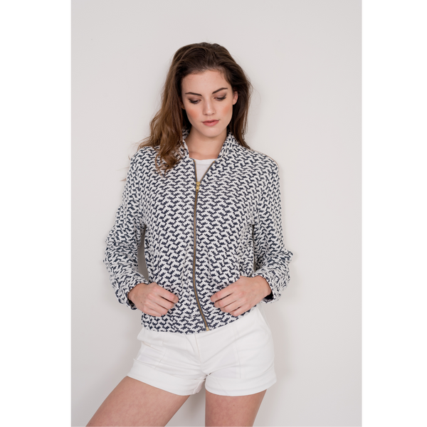 Jacquard Bomber Jacket - Navy/White