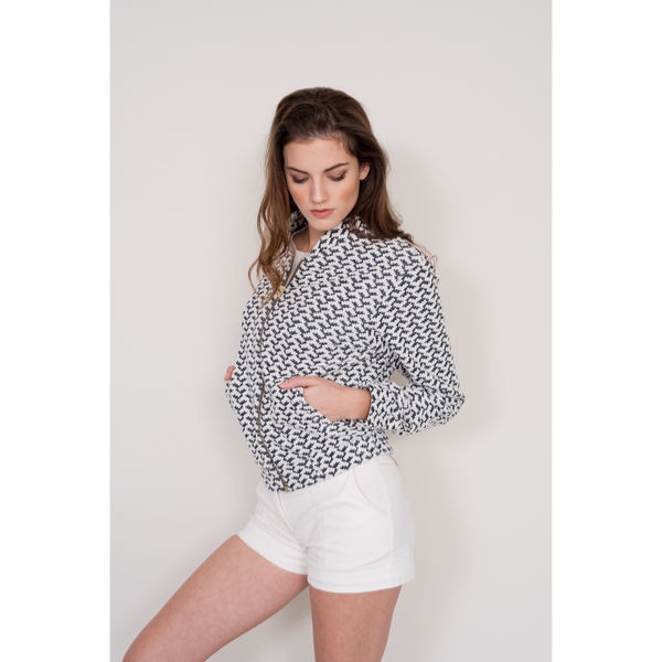 Jacquard Bomber Jacket - Navy/White