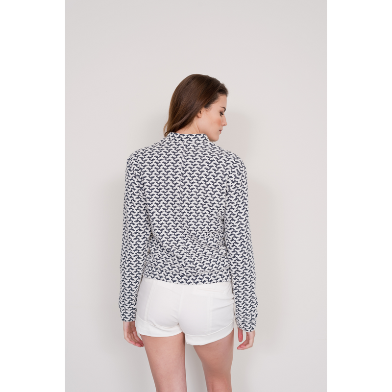 Jacquard Bomber Jacket - Navy/White