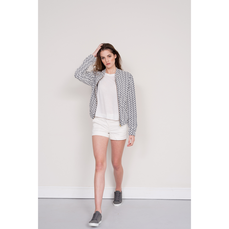 Jacquard Bomber Jacket - Navy/White