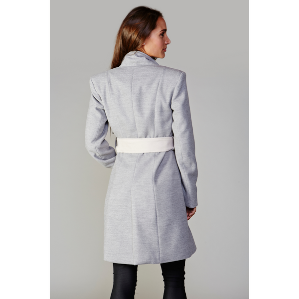 Wrap Coat with Big Collar - Grey/Blonde