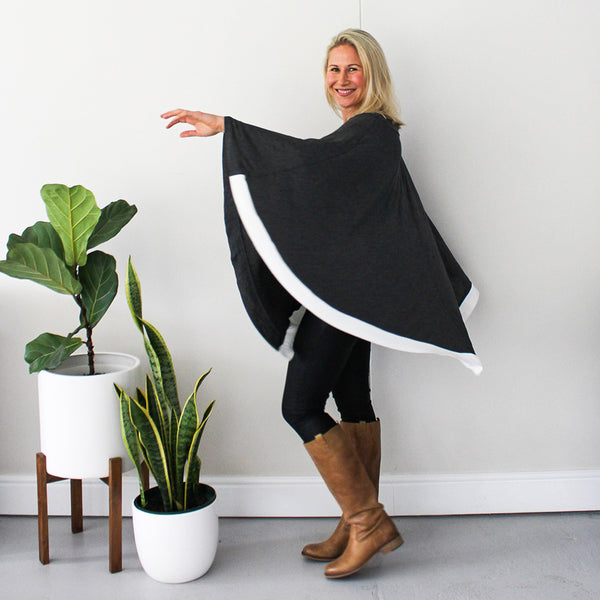 Fine Knit Poncho - Charcoal