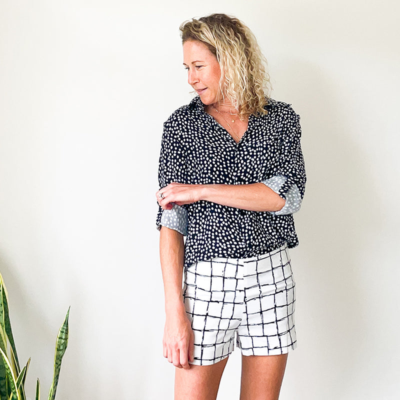 Longer Length Shirt - Black Dot Print