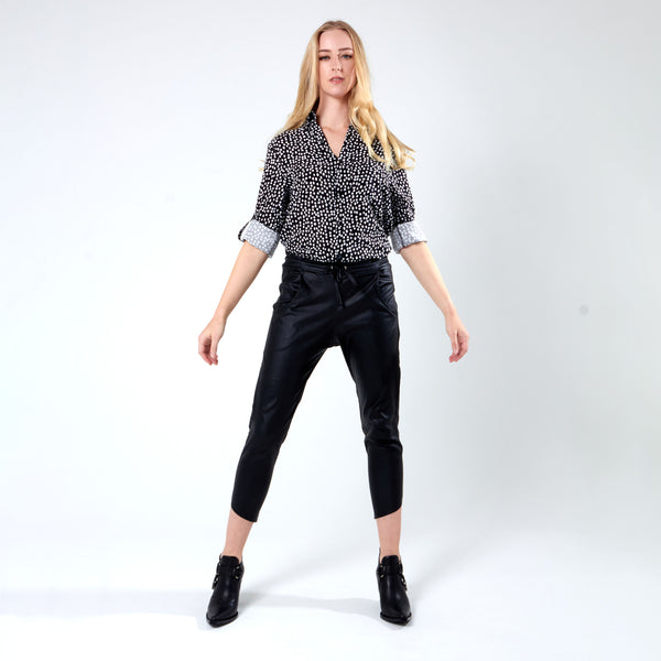 Longer Length Shirt - Black Dot Print