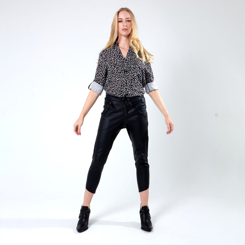Longer Length Shirt - Black Dot Print