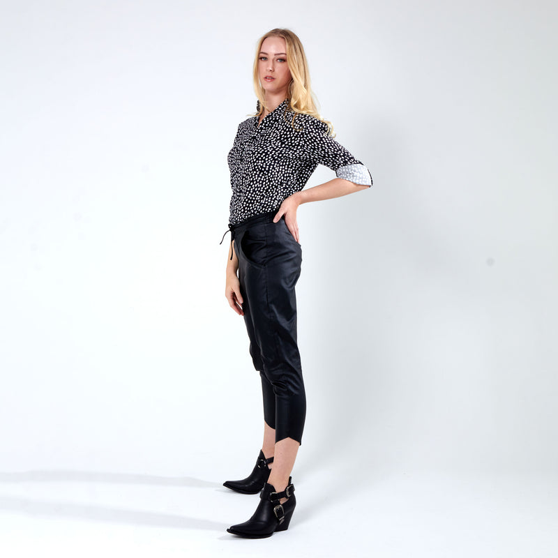 Longer Length Shirt - Black Dot Print