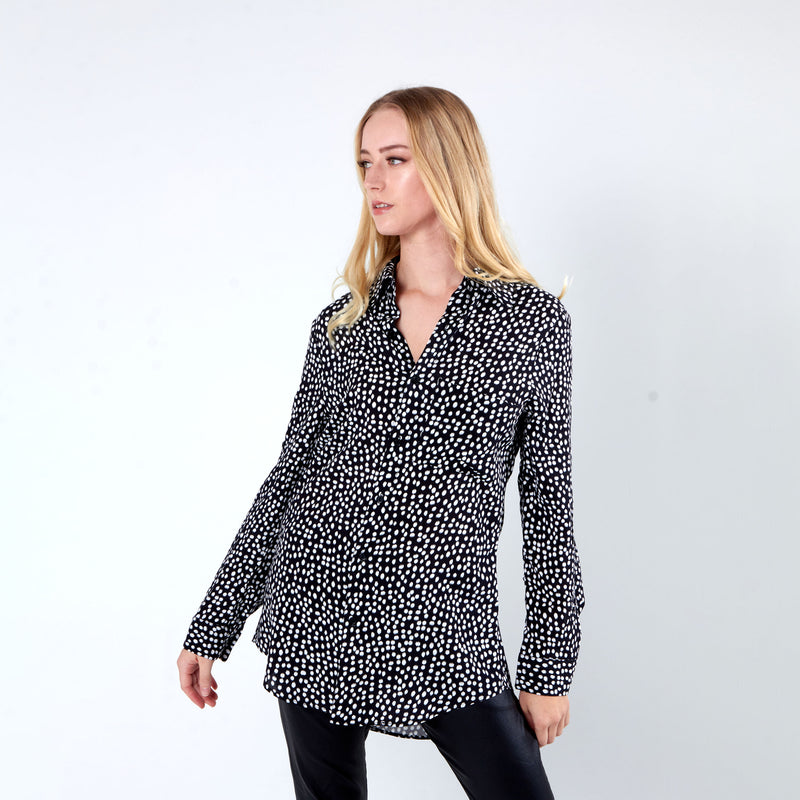 Longer Length Shirt - Black Dot Print