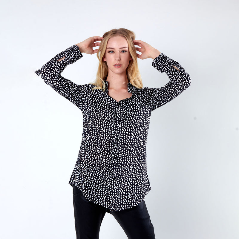 Longer Length Shirt - Black Dot Print