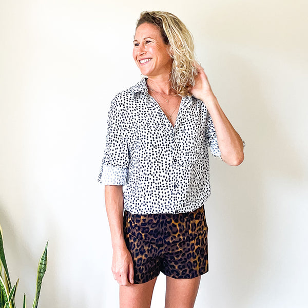 Longer Length Shirt - Cream Dot Print