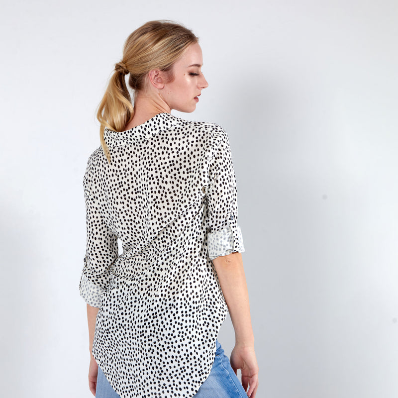 Longer Length Shirt - Cream Dot Print
