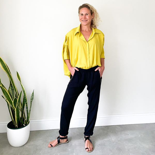 Easy Fit Pants with Metal Zip Detail - Black