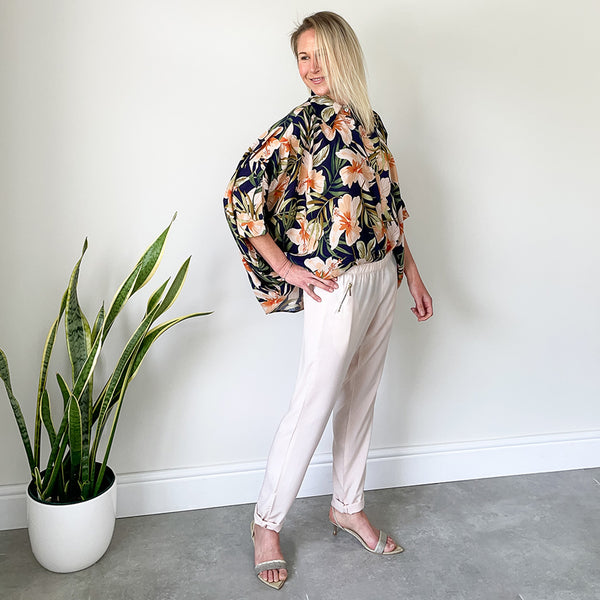 Easy Fit Pants with Metal Zip Detail - Blush